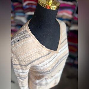 Charter Club Striped Beige and Gray Women's Cashmere Sweater,M